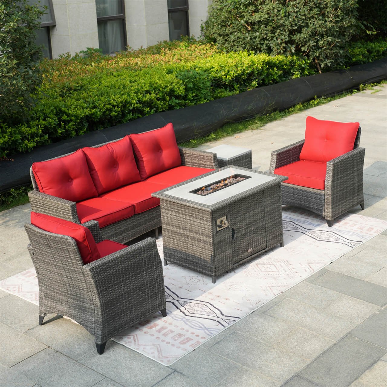 5 - Piece Outdoor Patio Fire Pit Set Fire Pit Table with Seating Sofas in Gray (PAF - 1802) - Direct Wicker