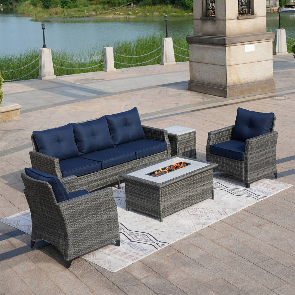 5 - Piece Outdoor Patio Fire Pit Set Fire Pit Table with Seating Sofas in Gray (PAF - 1802) - Direct Wicker