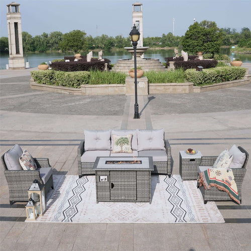 5 - Piece Outdoor Patio Fire Pit Set Fire Pit Table with Seating Sofas in Gray (PAF - 1802) - Direct Wicker