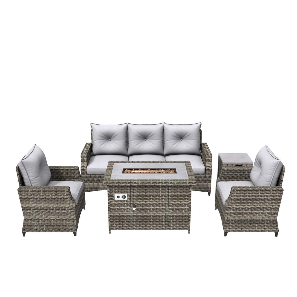 5 - Piece Outdoor Patio Fire Pit Set Fire Pit Table with Seating Sofas in Gray (PAF - 1802) - Direct Wicker