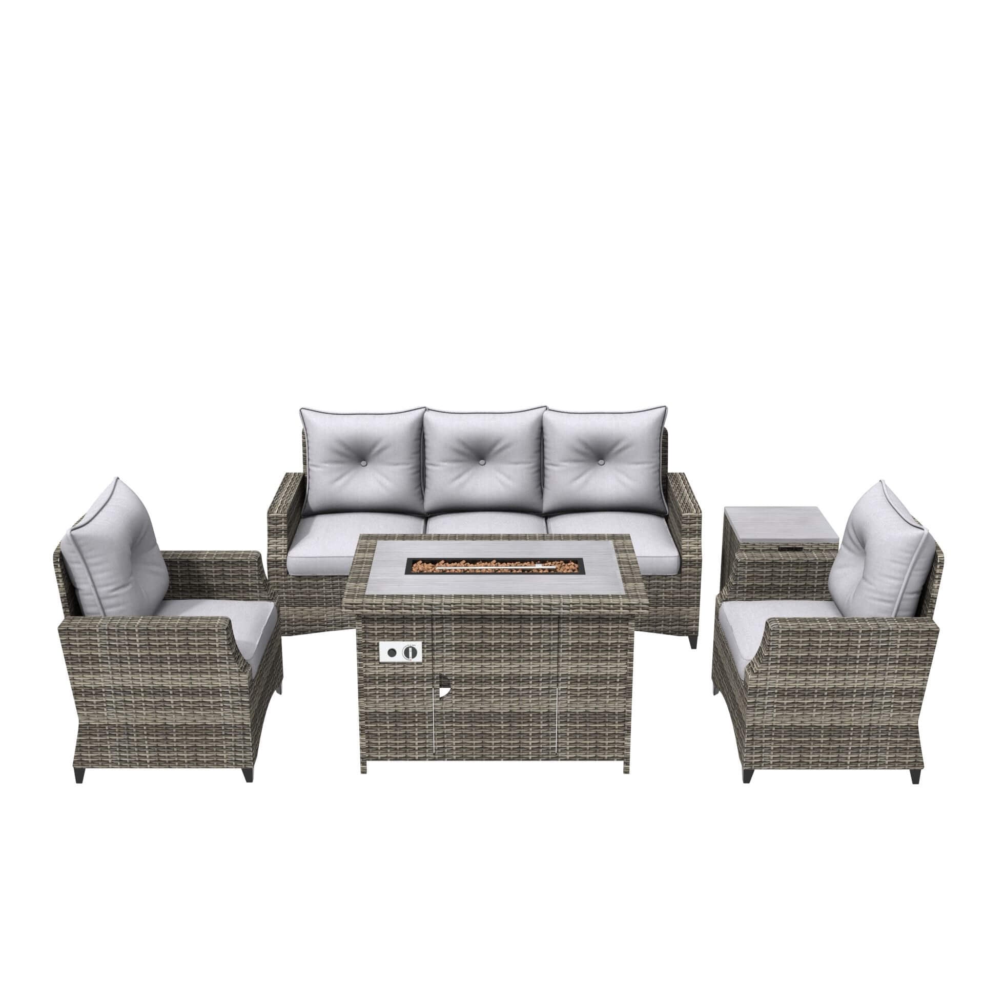 5 - Piece Outdoor Patio Fire Pit Set Fire Pit Table with Seating Sofas in Gray (PAF - 1802) - Direct Wicker