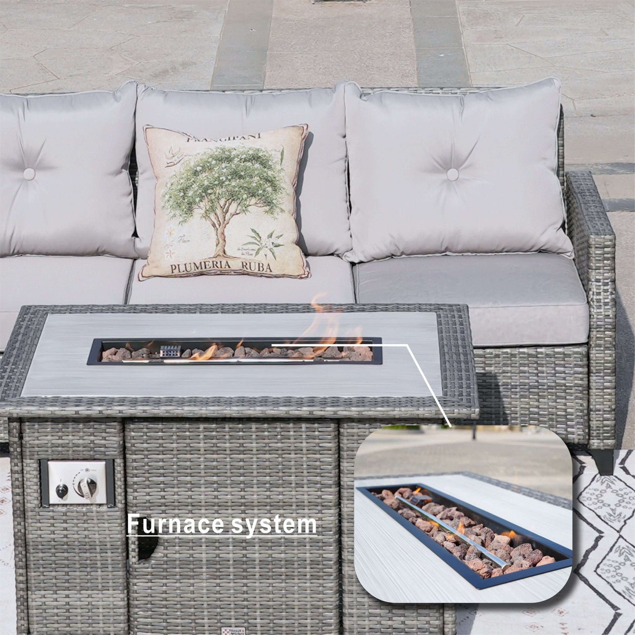 5 - Piece Outdoor Patio Fire Pit Set Fire Pit Table with Seating Sofas in Gray (PAF - 1802) - Direct Wicker