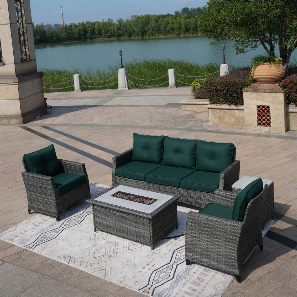 5 - Piece Outdoor Patio Fire Pit Set Fire Pit Table with Seating Sofas in Gray (PAF - 1802) - Direct Wicker