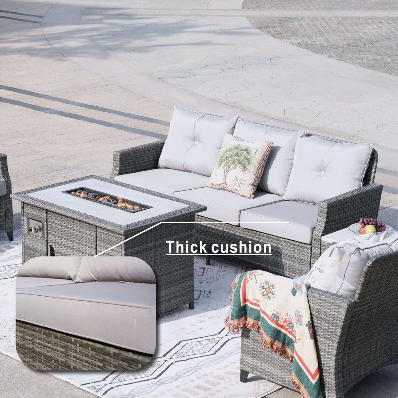 5 - Piece Outdoor Patio Fire Pit Set Fire Pit Table with Seating Sofas in Gray (PAF - 1802) - Direct Wicker