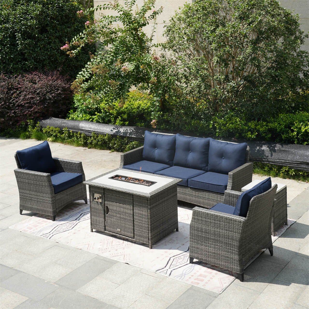 5 - Piece Outdoor Patio Fire Pit Set Fire Pit Table with Seating Sofas in Gray (PAF - 1802) - Direct Wicker