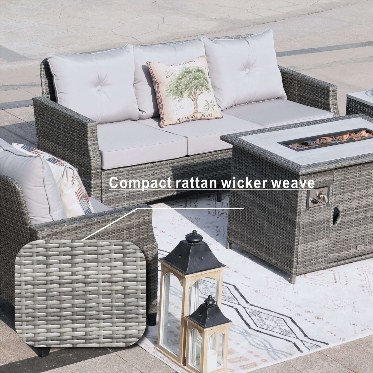 5 - Piece Outdoor Patio Fire Pit Set Fire Pit Table with Seating Sofas in Gray (PAF - 1802) - Direct Wicker