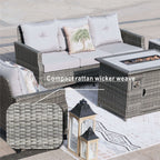 5 - Piece Outdoor Patio Fire Pit Set Fire Pit Table with Seating Sofas in Gray (PAF - 1802) - Direct Wicker