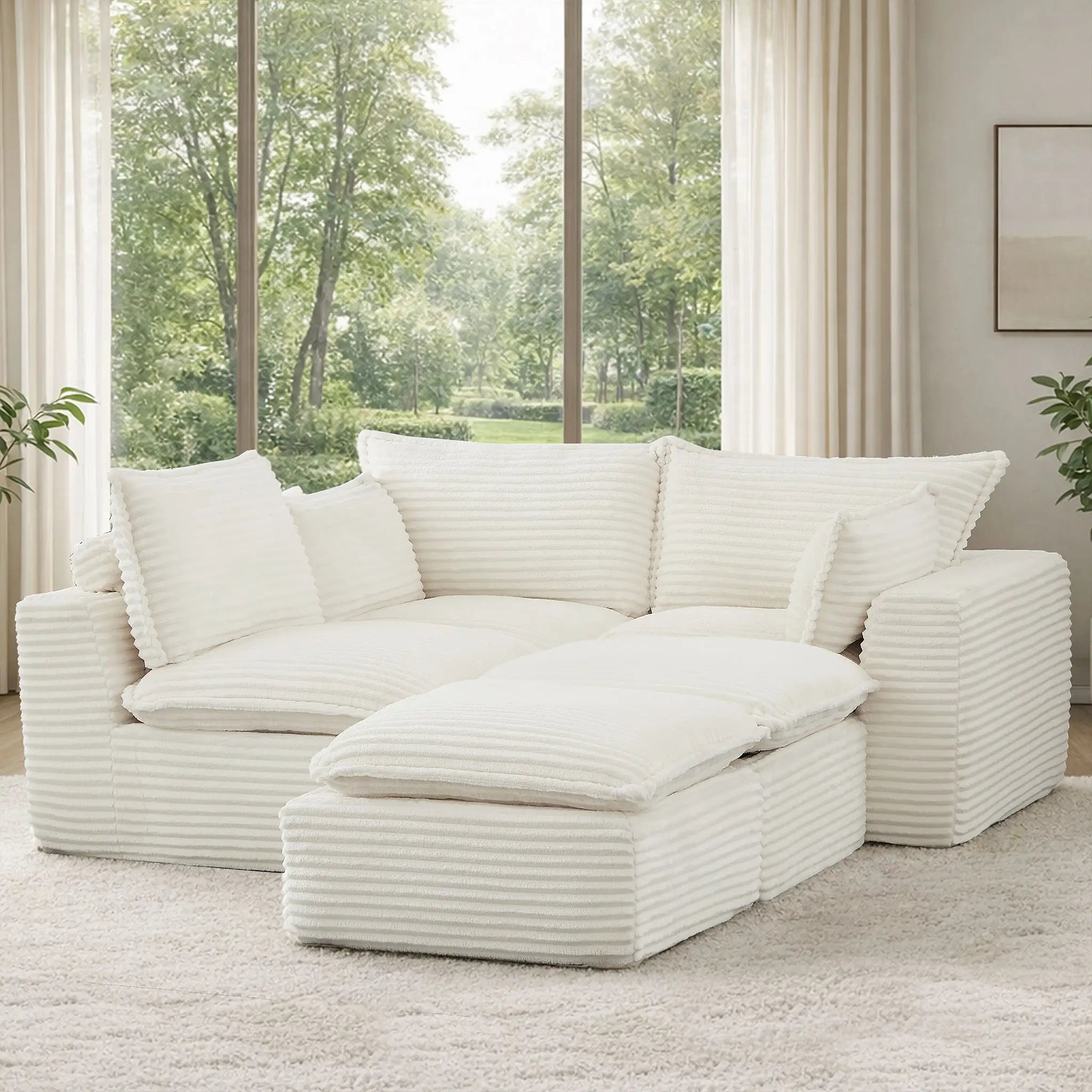 5 Pieces 3-Seat Modular Sectional Sofa (PAS-2637-LS+MS+RS+FT2) - Direct Wicker