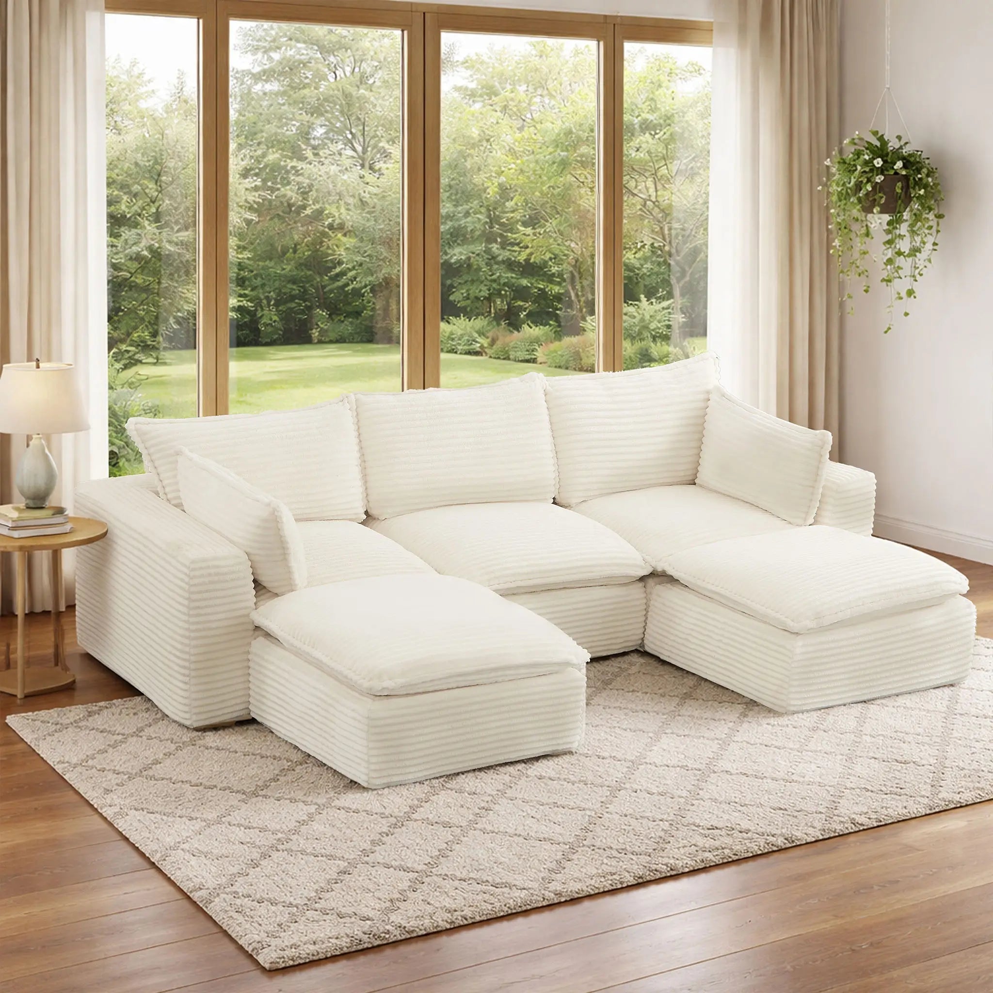 5 Pieces 3-Seat Modular Sectional Sofa (PAS-2637-LS+MS+RS+FT2) - Direct Wicker