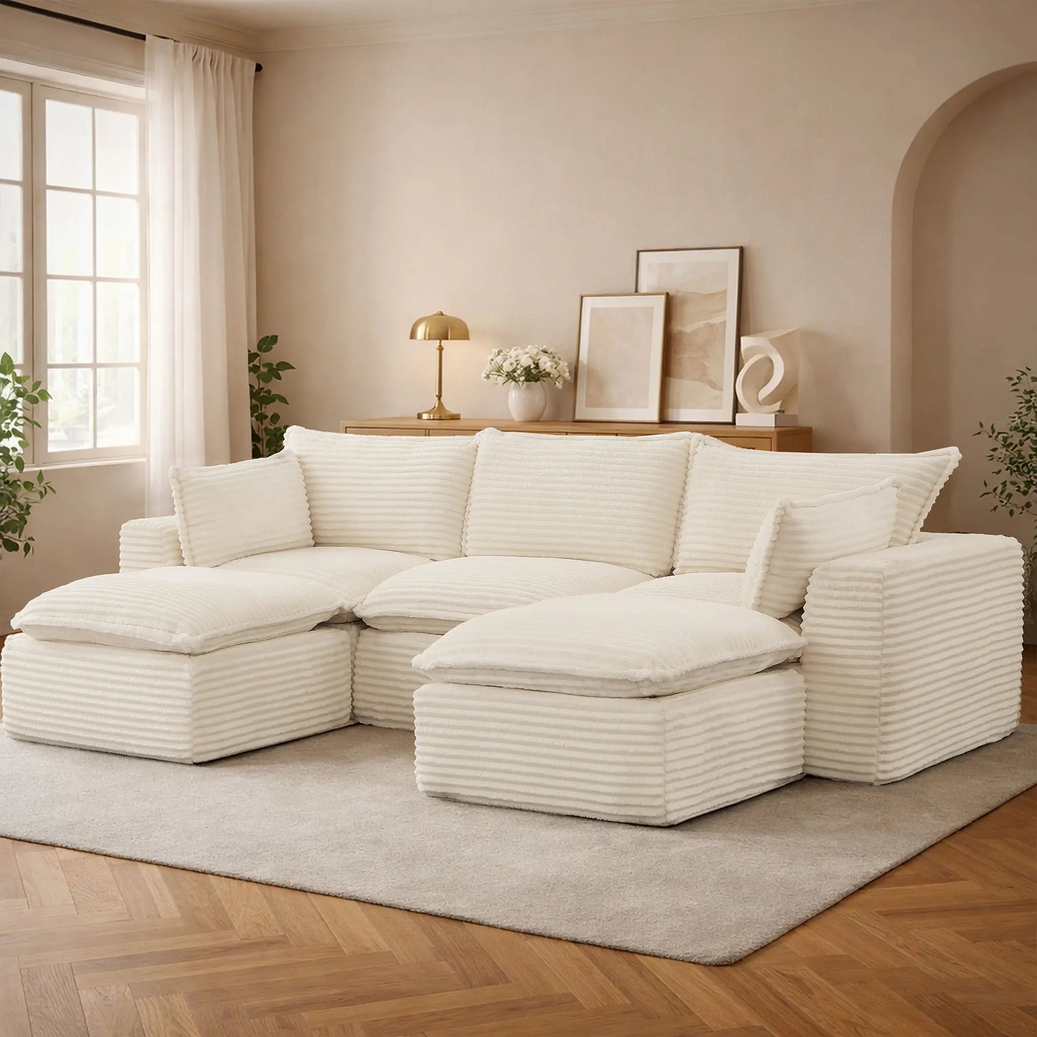 5 Pieces 3-Seat Modular Sectional Sofa (PAS-2637-LS+MS+RS+FT2) - Direct Wicker