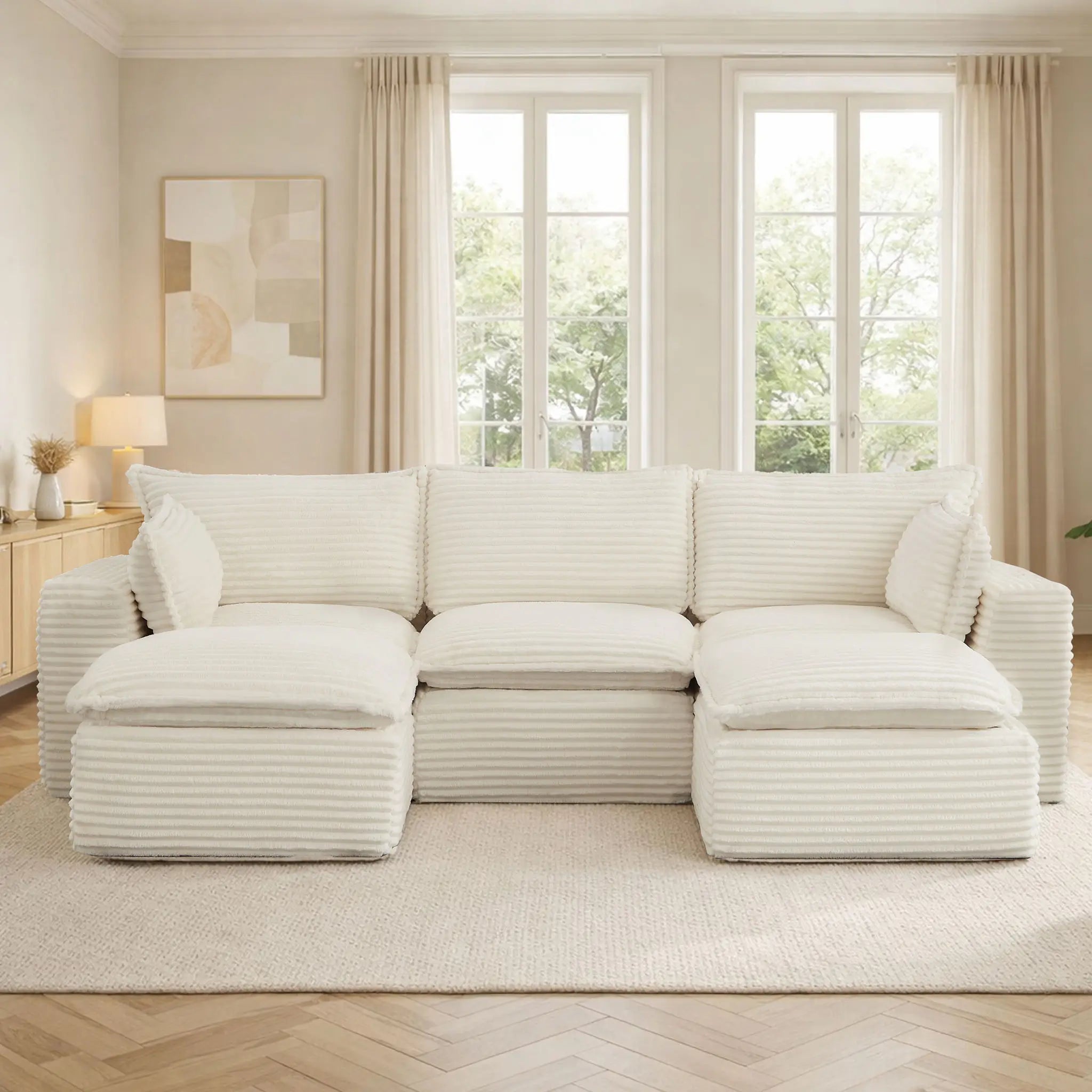5 Pieces 3-Seat Modular Sectional Sofa (PAS-2637-LS+MS+RS+FT2) - Direct Wicker