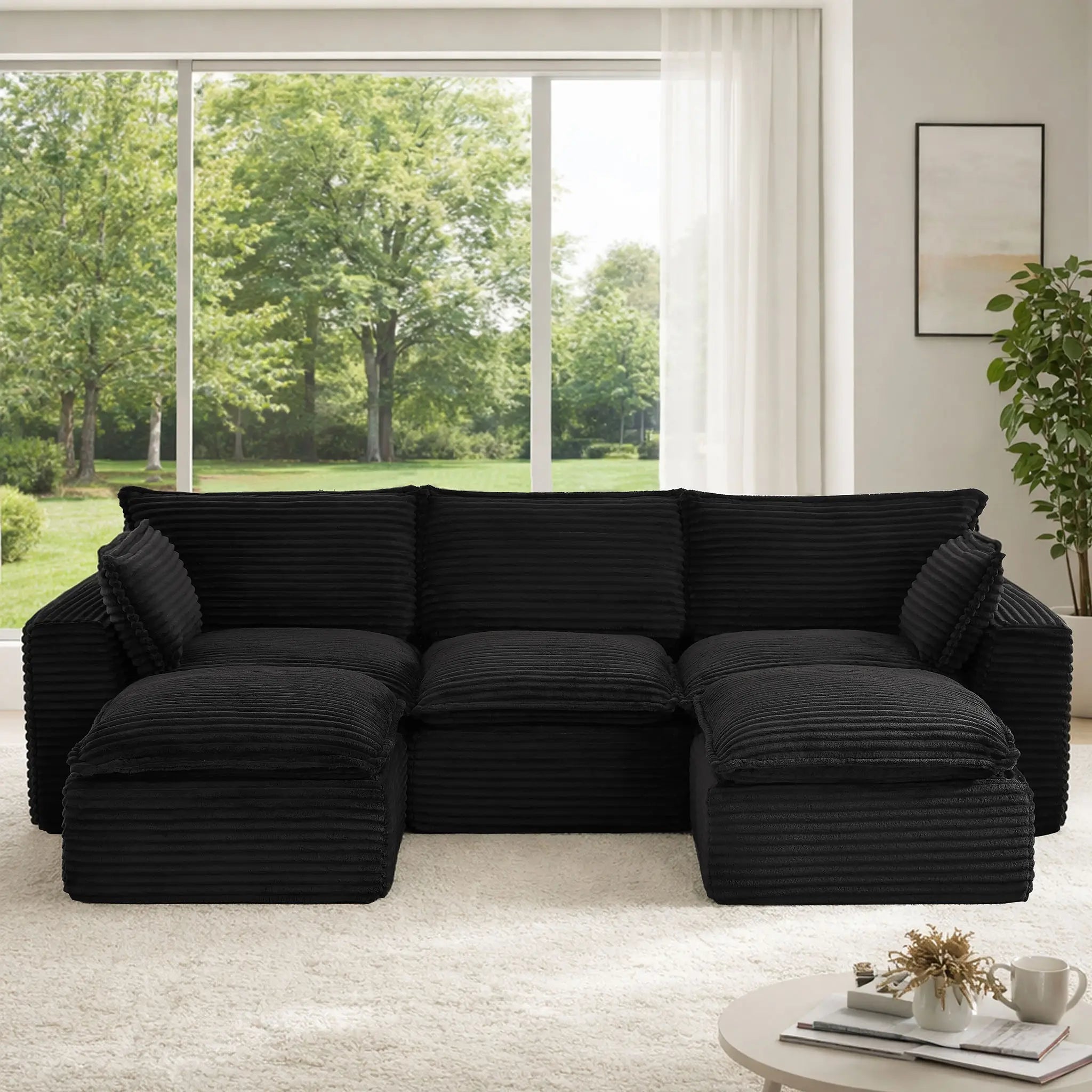 5 Pieces 3-Seat Modular Sectional Sofa (PAS-2637-LS+MS+RS+FT2) - Direct Wicker