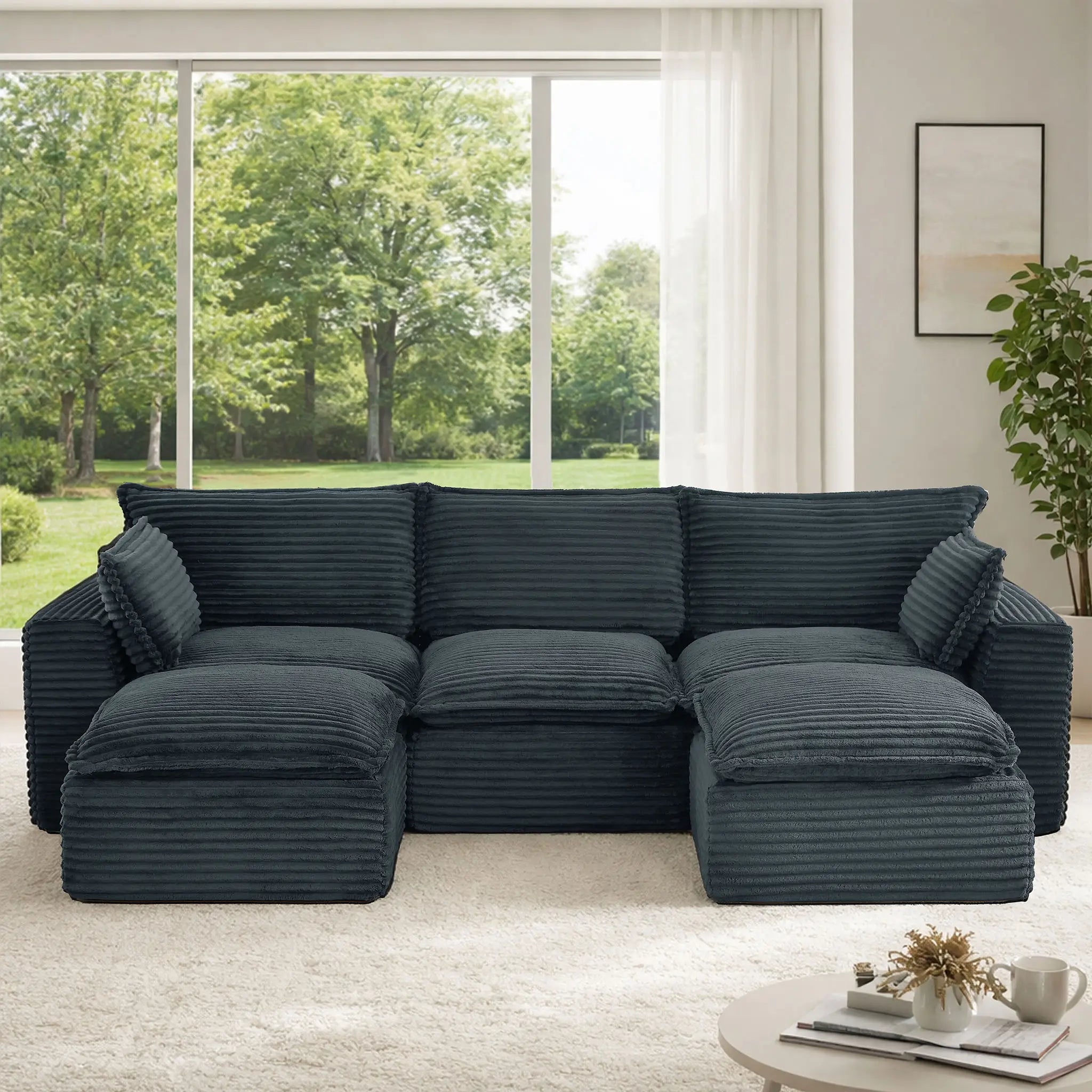 5 Pieces 3-Seat Modular Sectional Sofa (PAS-2637-LS+MS+RS+FT2) - Direct Wicker