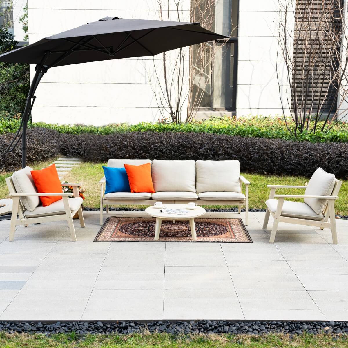 5 - Seater Wooden Outdoor Furniture Set – Garden Sofa with Round Coffee Table - Direct Wicker
