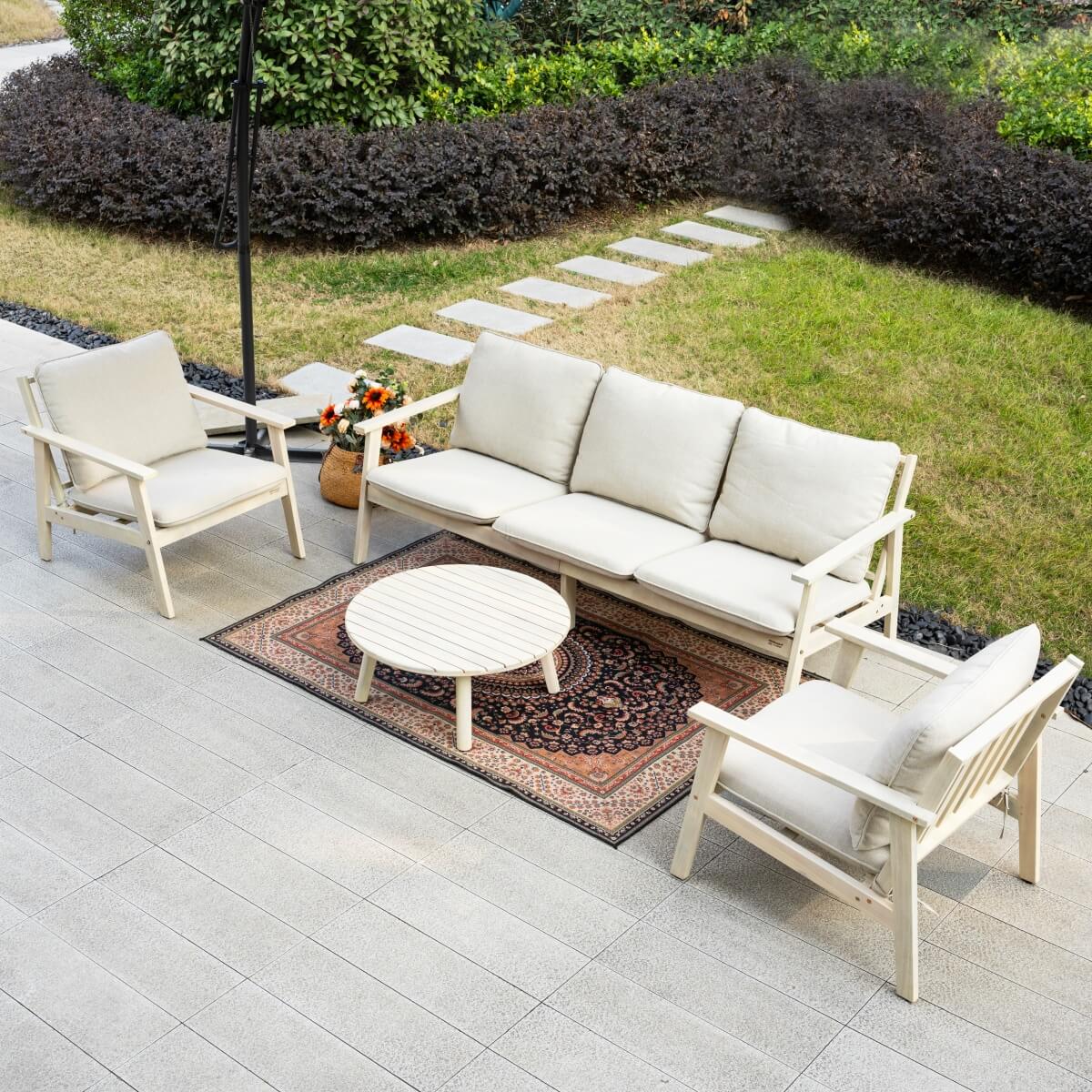 5 - Seater Wooden Outdoor Furniture Set – Garden Sofa with Round Coffee Table - Direct Wicker