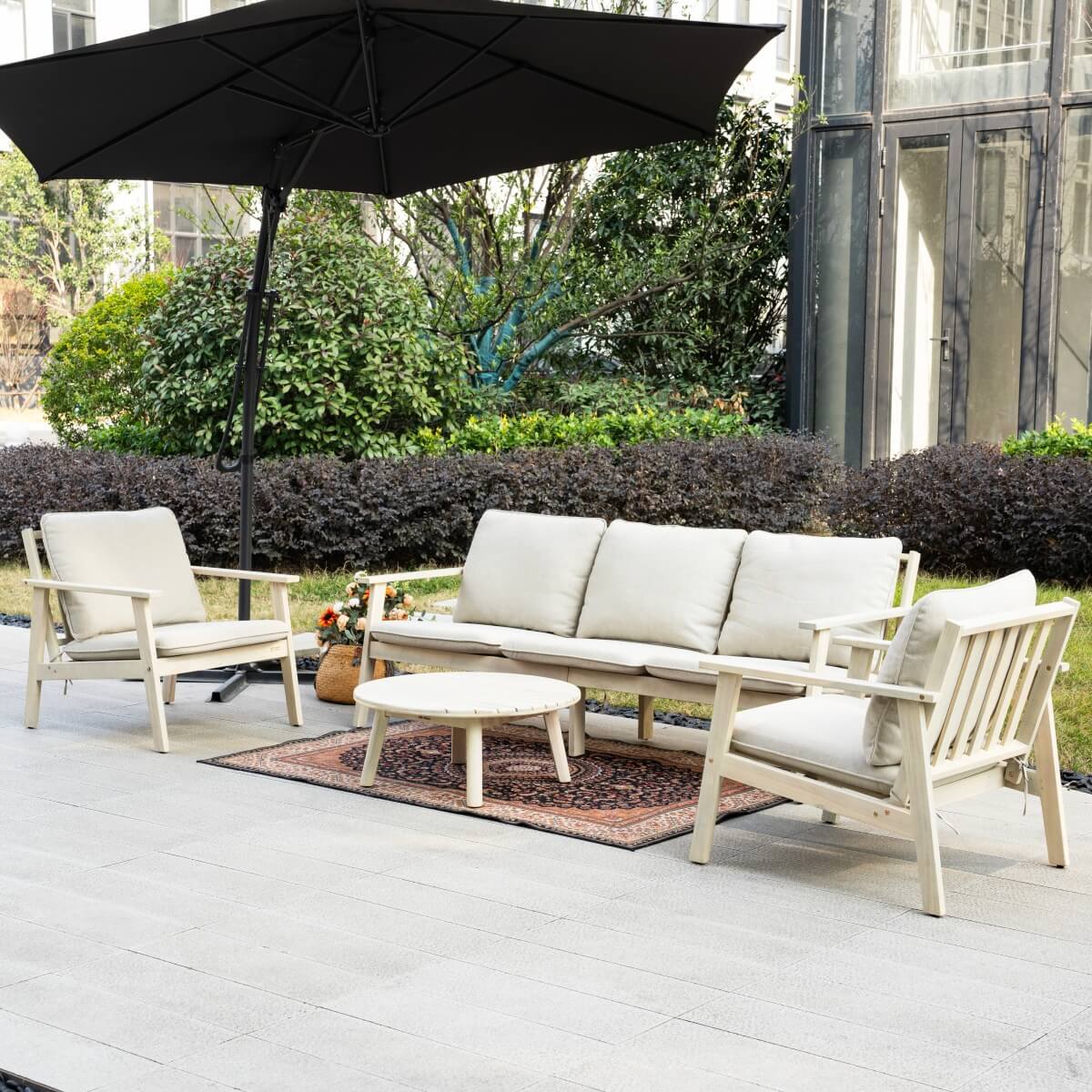 5 - Seater Wooden Outdoor Furniture Set – Garden Sofa with Round Coffee Table - Direct Wicker
