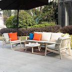 5 - Seater Wooden Outdoor Furniture Set – Garden Sofa with Round Coffee Table and Side Table - Direct Wicker