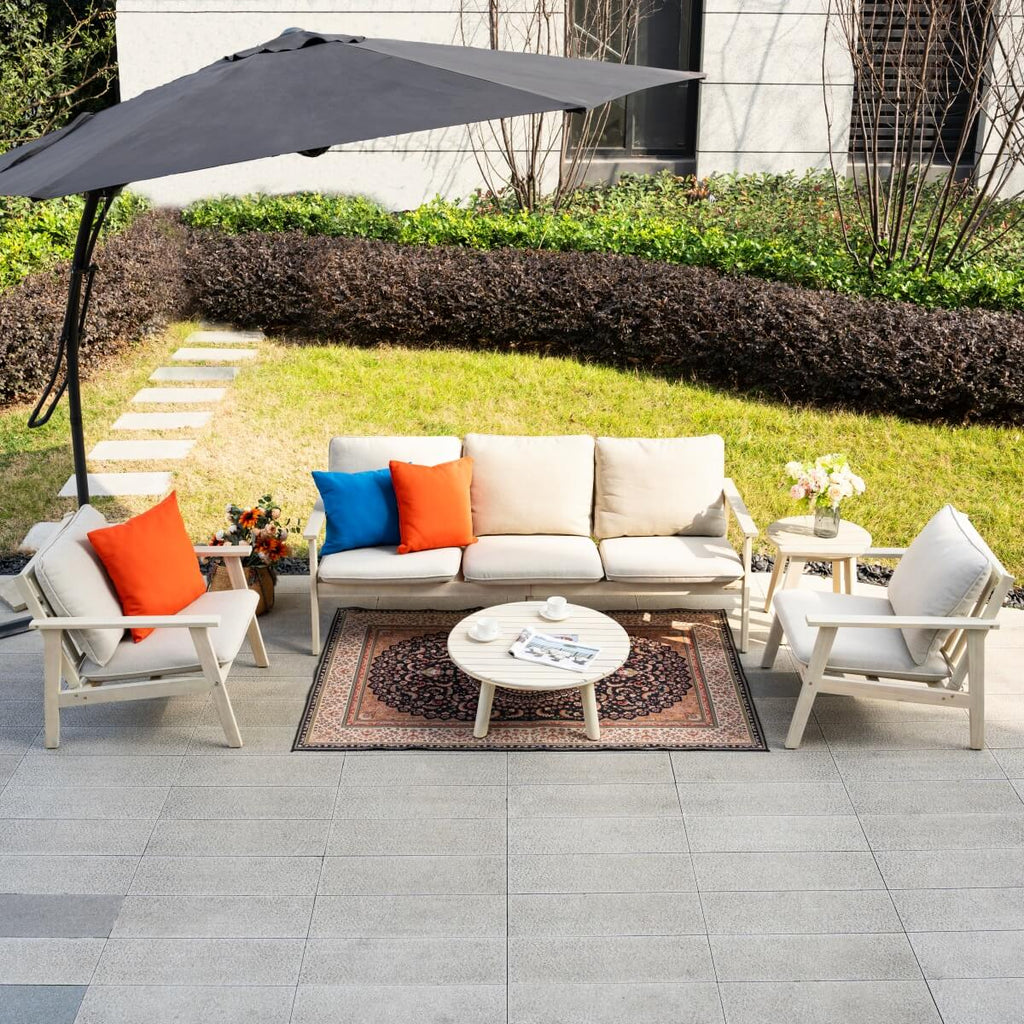 5 - Seater Wooden Outdoor Furniture Set – Garden Sofa with Round Coffee Table and Side Table - Direct Wicker