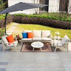 5 - Seater Wooden Outdoor Furniture Set – Garden Sofa with Round Coffee Table and Side Table - Direct Wicker
