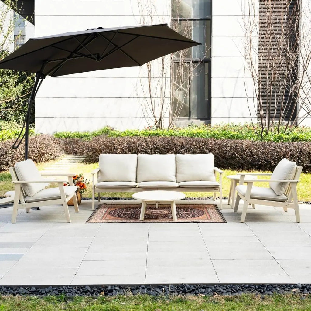 5 - Seater Wooden Outdoor Furniture Set – Garden Sofa with Round Coffee Table and Side Table - Direct Wicker