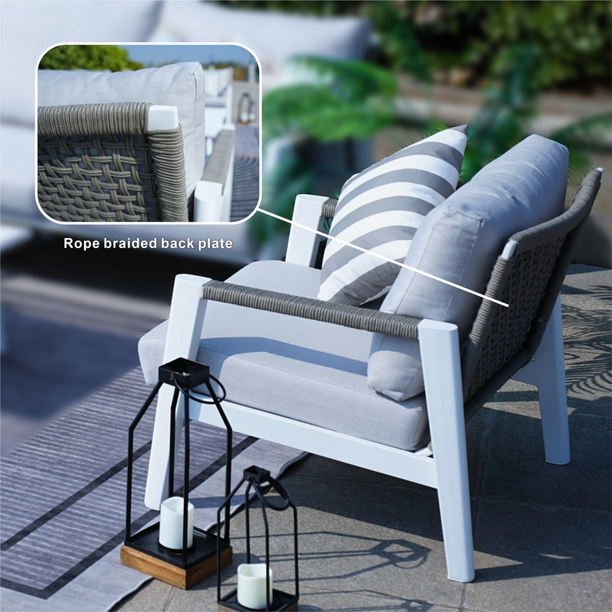 Olifin 12" Cushion Aluminum Single Patio Sofa – Rustproof, Cool-Touch, Washable Cover - Direct Wicker