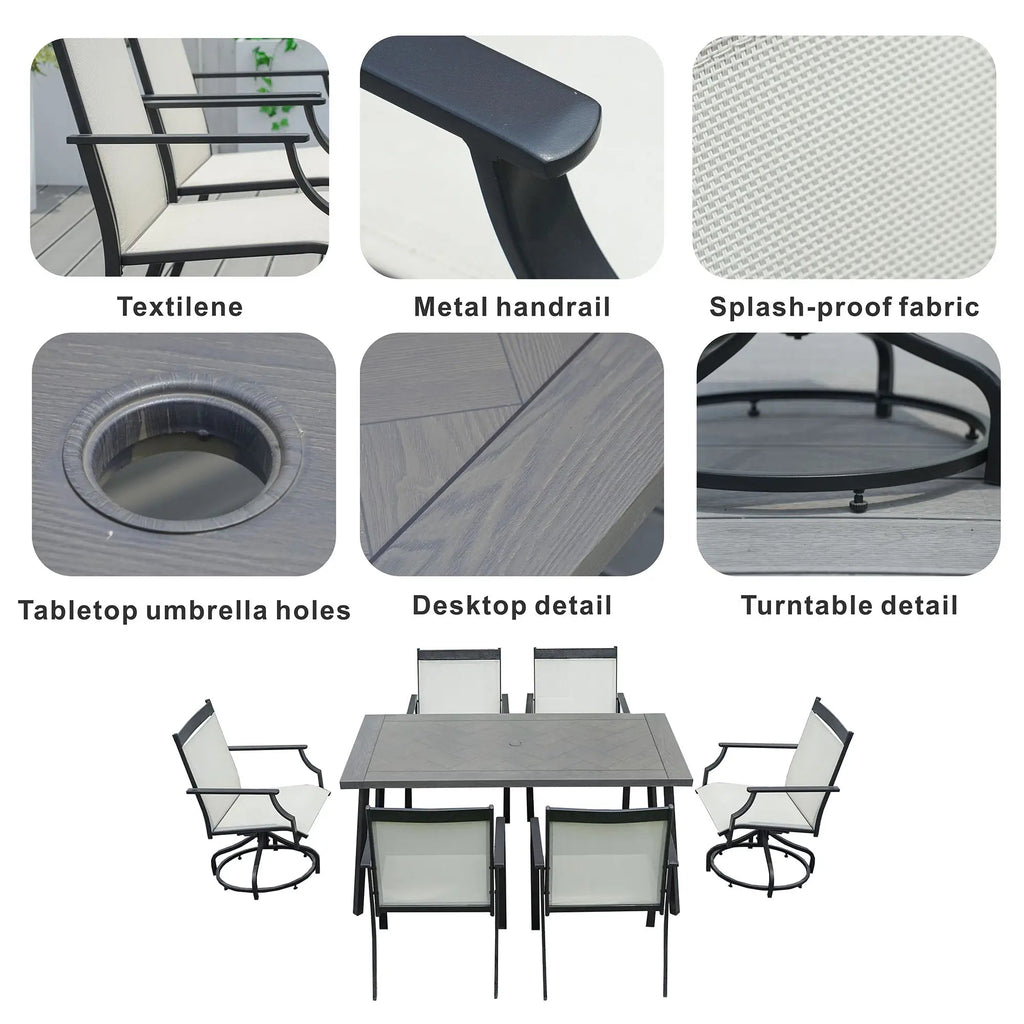 6-Piece Outdoor Dining Set with 2 Swivel Chairs (PAD-2465-DG) - Direct Wicker