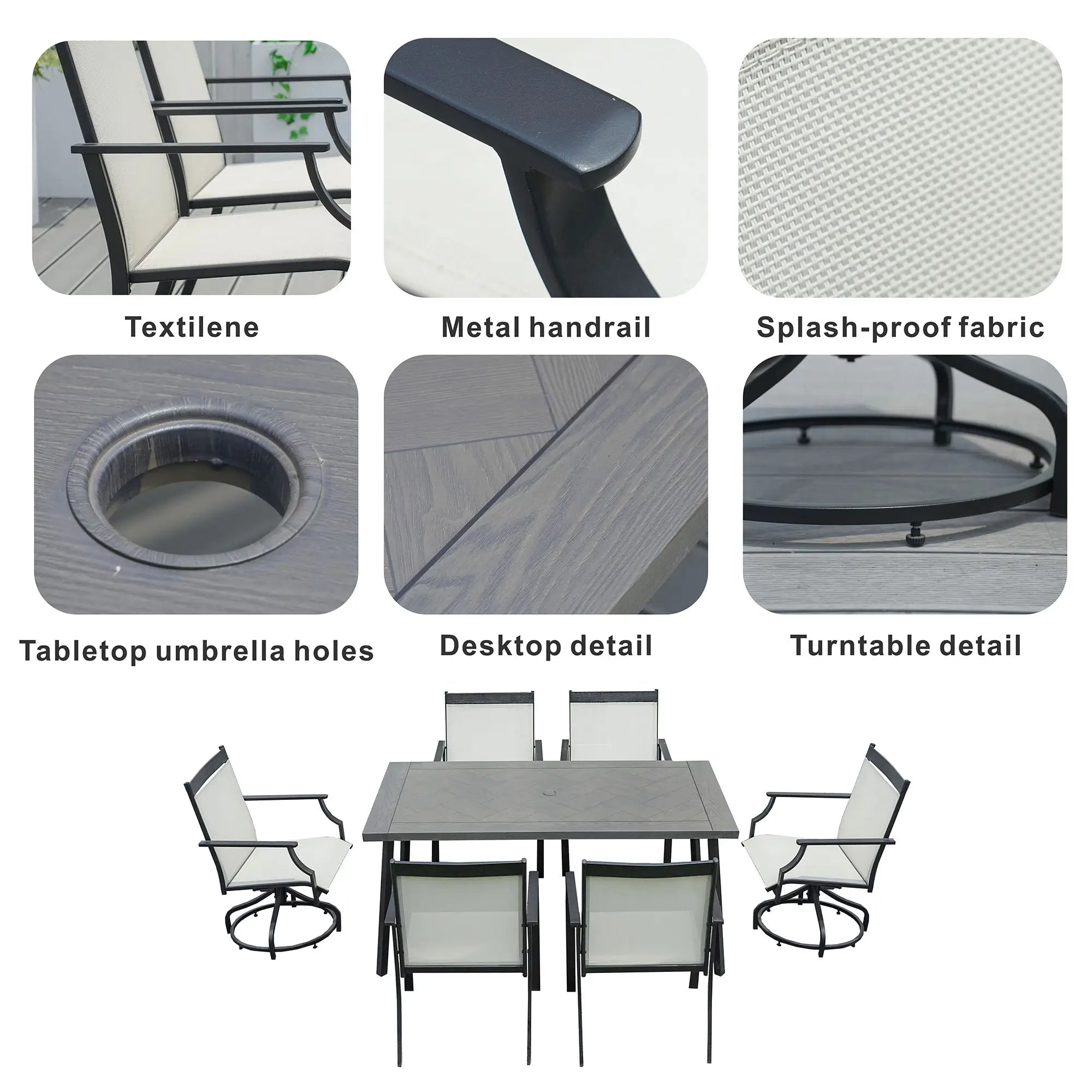 6-Piece Outdoor Dining Set with 2 Swivel Chairs (PAD-2465-DG) - Direct Wicker