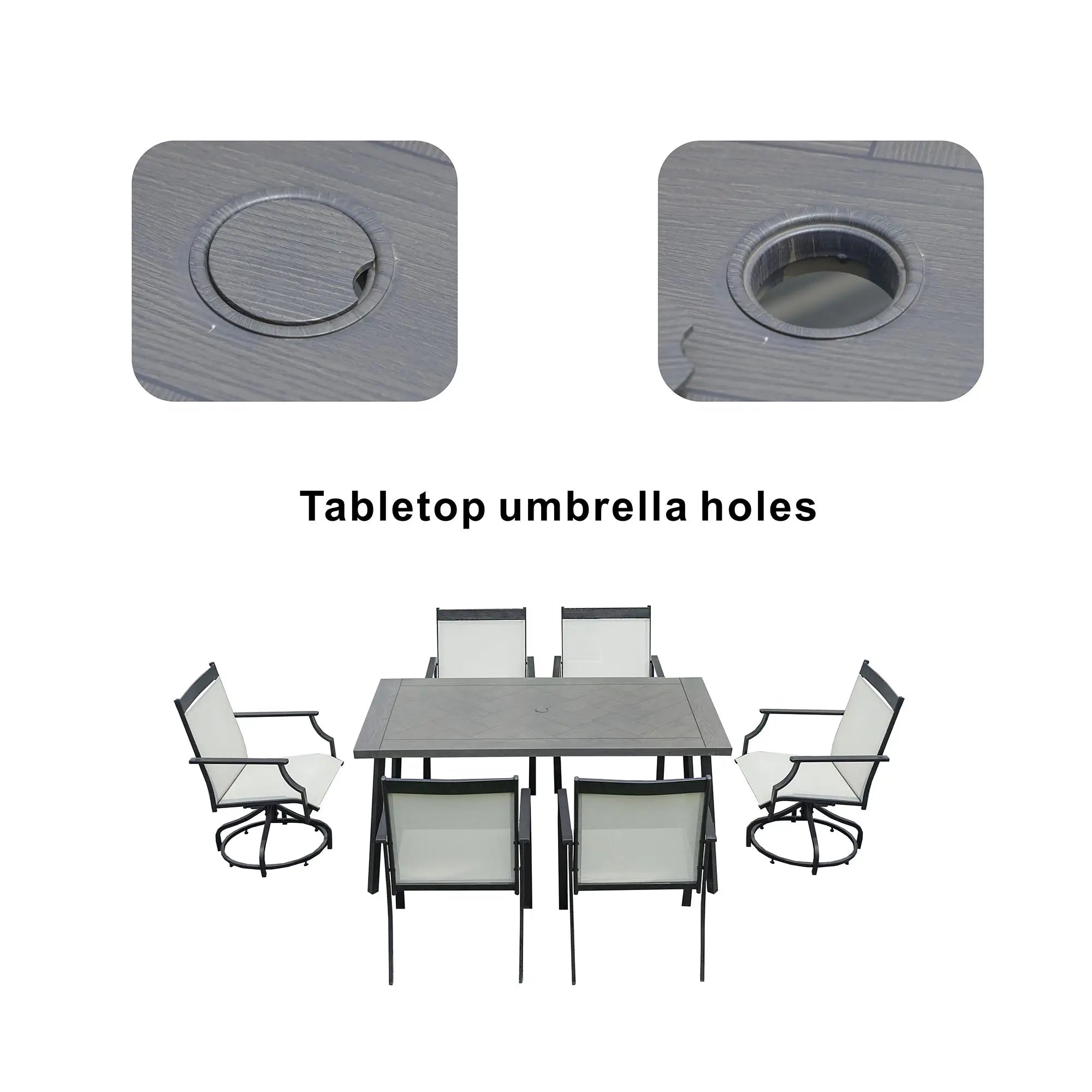 6-Piece Outdoor Dining Set with 2 Swivel Chairs (PAD-2465-DG) - Direct Wicker