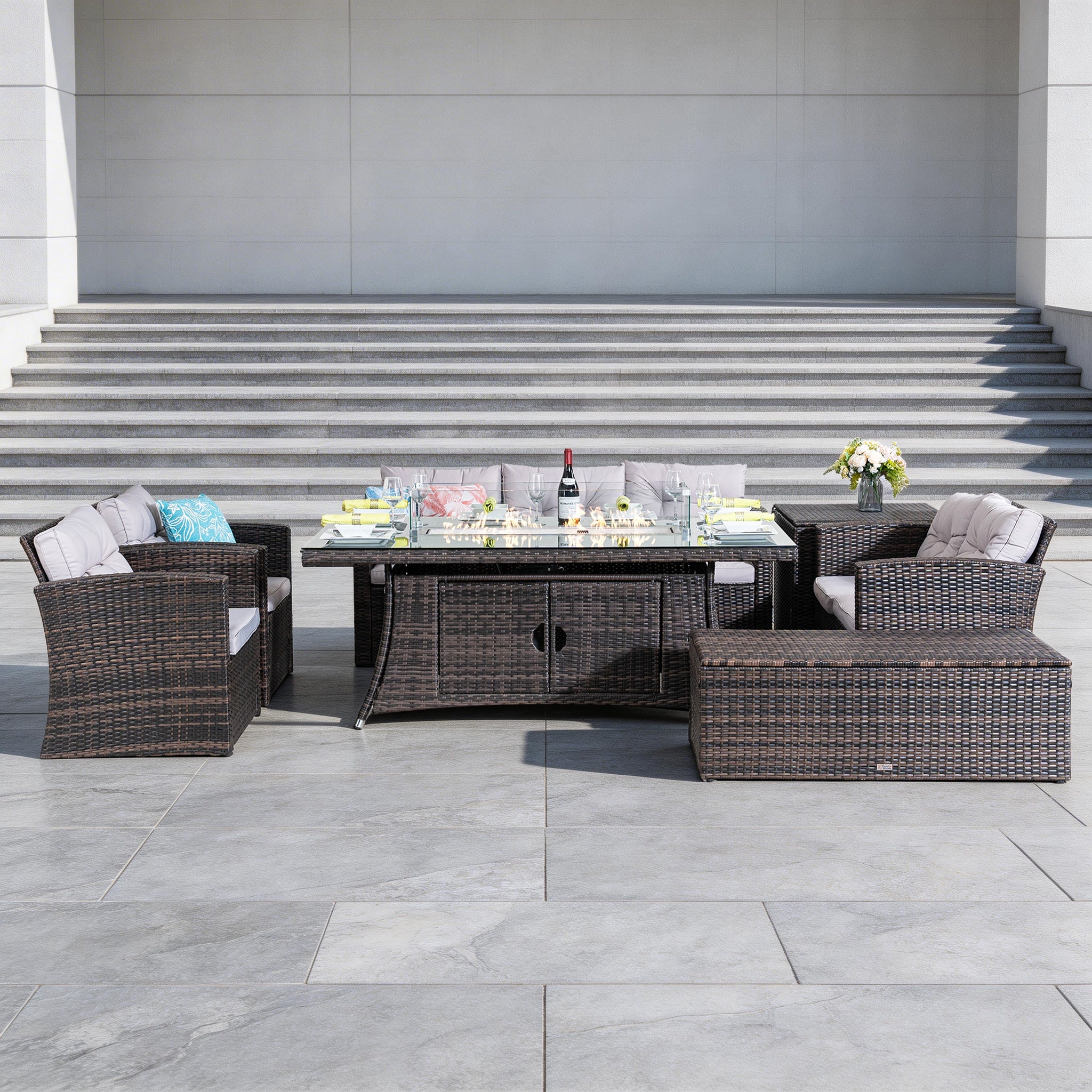 6-Piece Outdoor Fire Pit Sofa Set with Storage (PAS-1503+1106R) - Direct Wicker