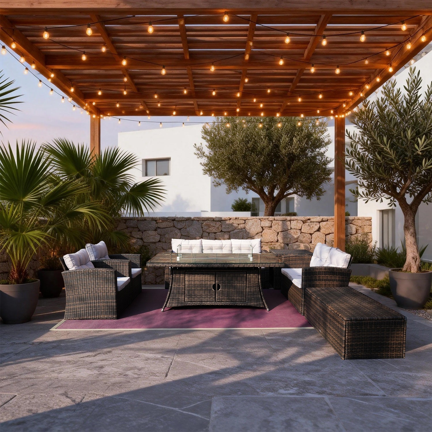 6-Piece Outdoor Fire Pit Sofa Set with Storage (PAS-1503+1106R) - Direct Wicker