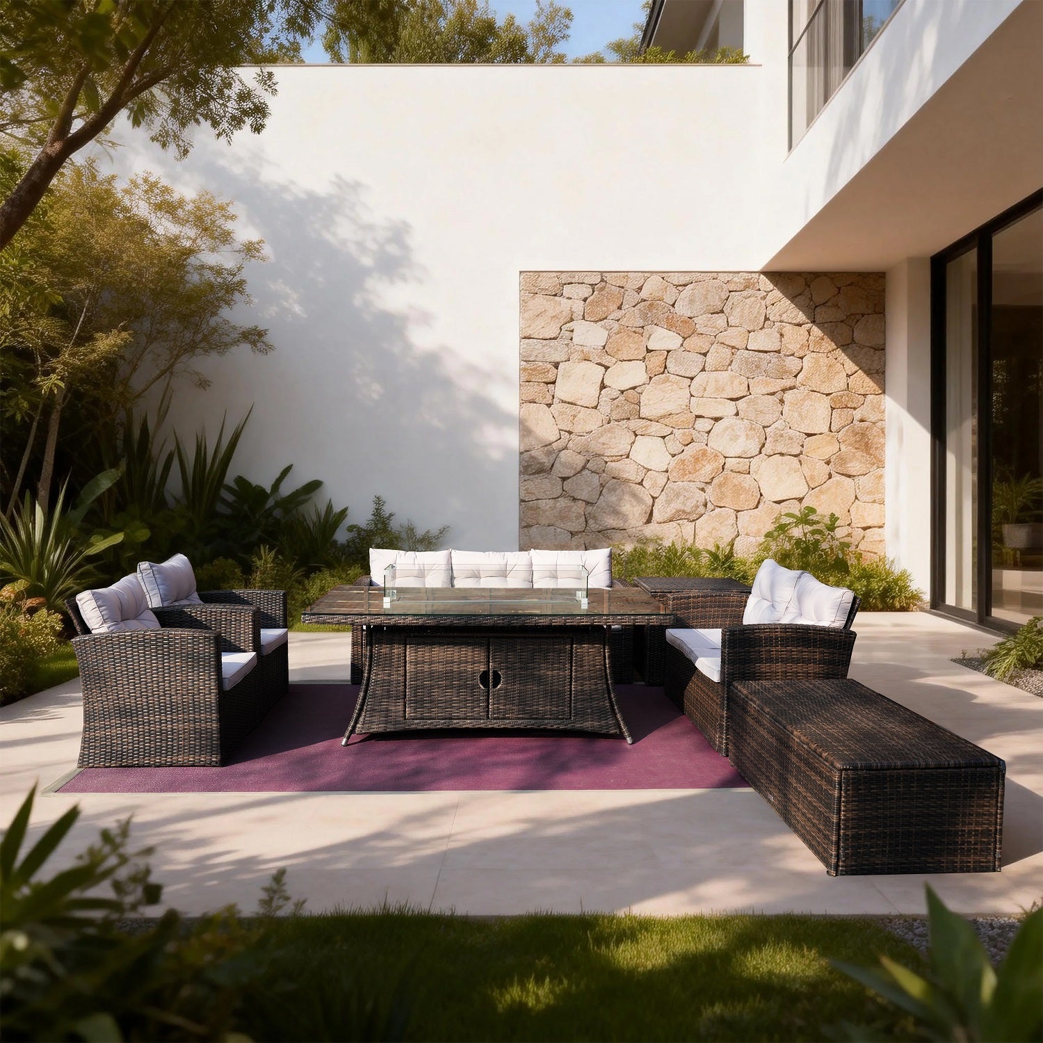 6-Piece Outdoor Fire Pit Sofa Set with Storage (PAS-1503+1106R) - Direct Wicker