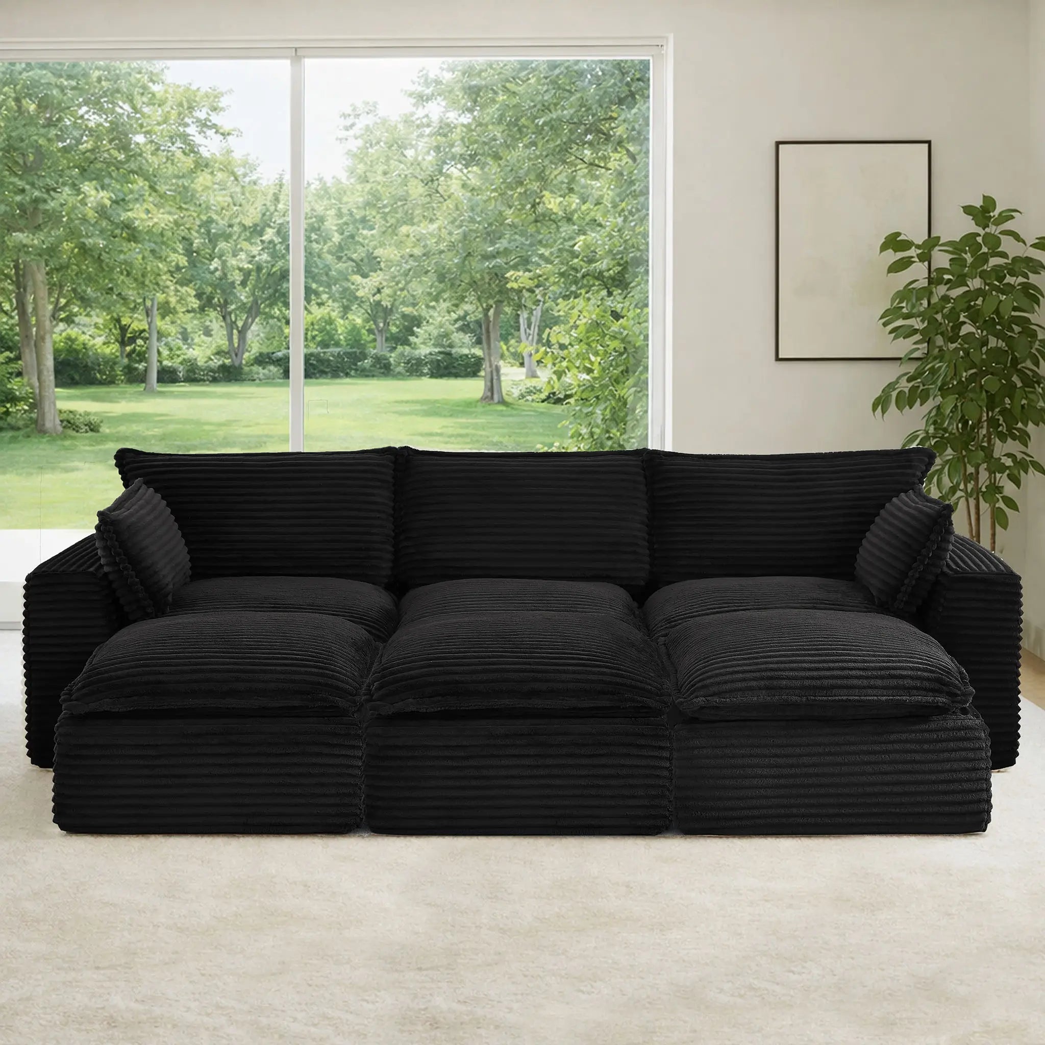 6 Pieces 3 - Seat Modular Sectional Sofa (PAS - 2637 - LS+MS+RS+FT3) - Direct Wicker