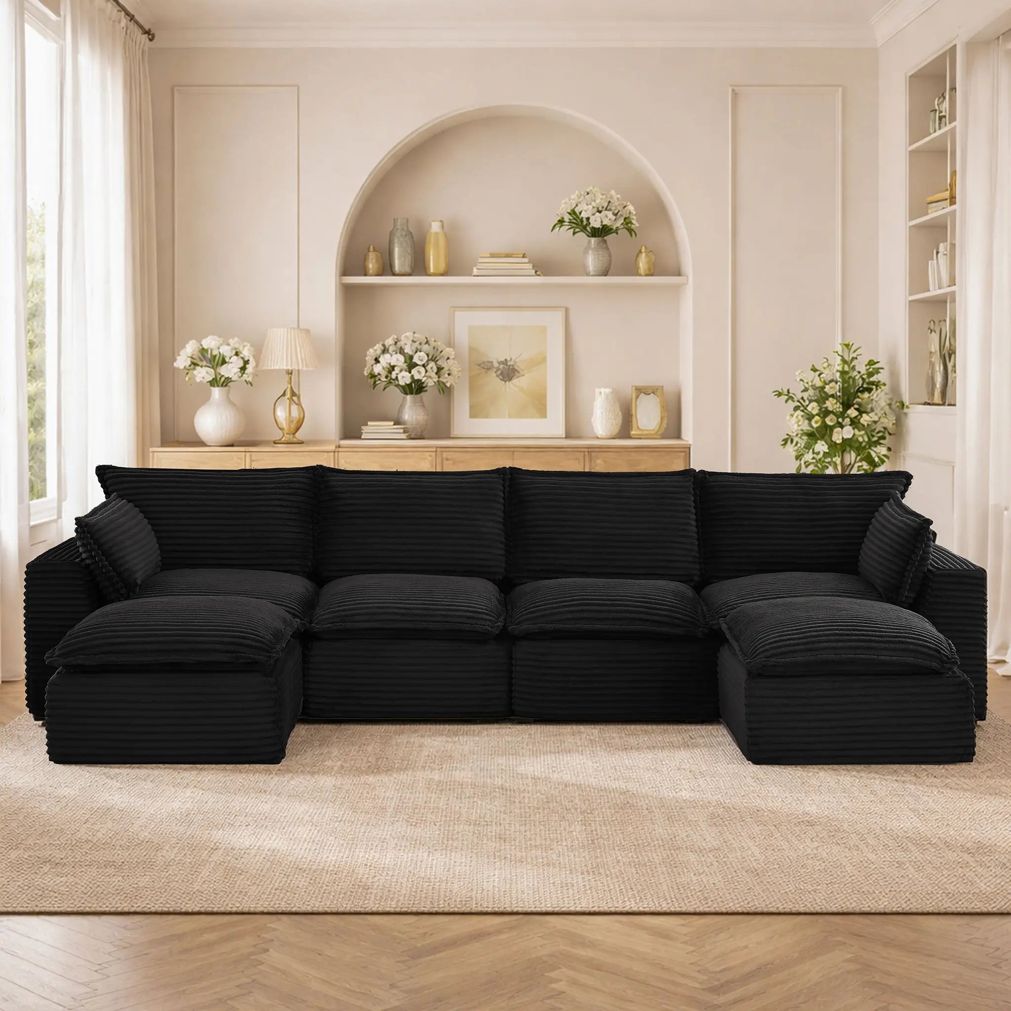 6 Pieces 4 - Seat Modular Sectional Sofa (PAS - 2637 - LS+MS2+RS+FT2) - Direct Wicker