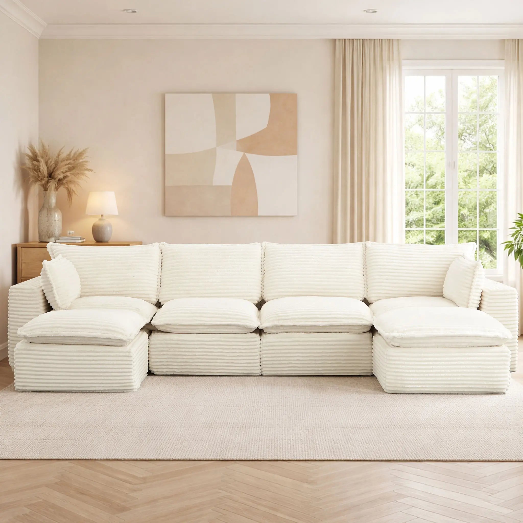 6 Pieces 4 - Seat Modular Sectional Sofa (PAS - 2637 - LS+MS2+RS+FT2) - Direct Wicker