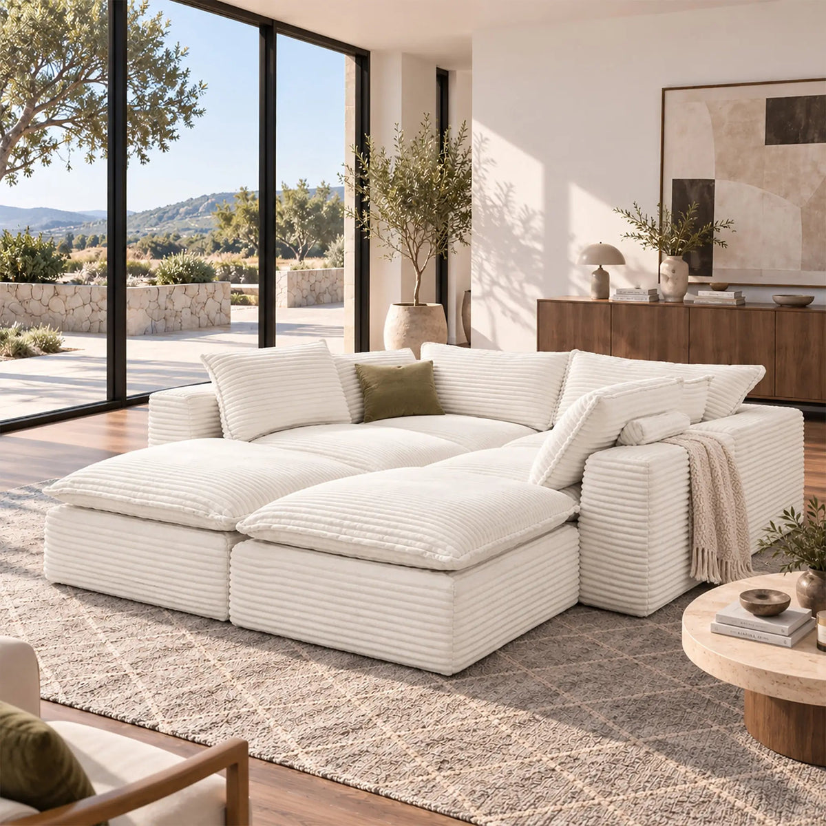 6 Pieces 4-Seat Modular Sectional Sofa (PAS-2637-LS+MS2+RS+FT2) - Direct Wicker