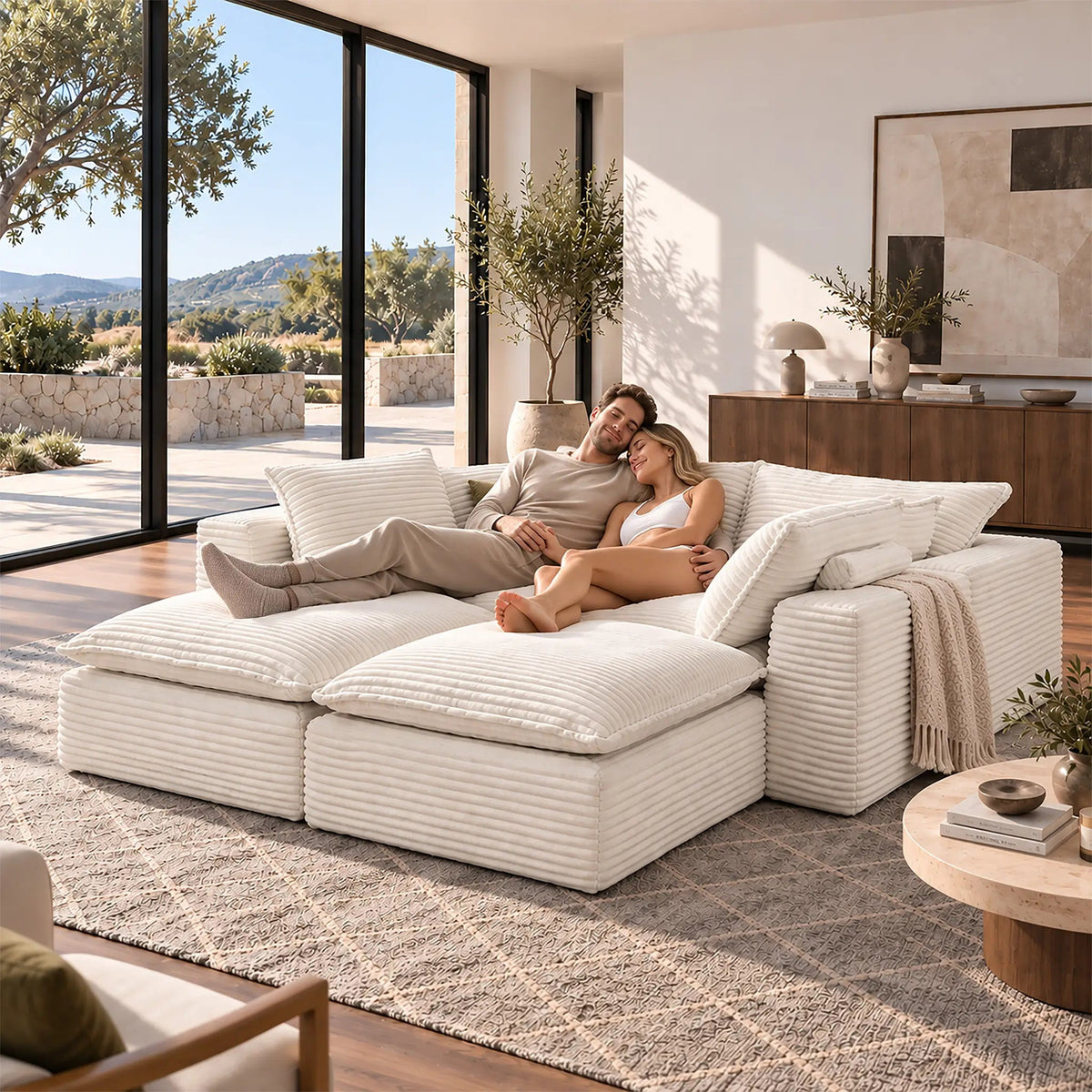 6 Pieces 4-Seat Modular Sectional Sofa (PAS-2637-LS+MS2+RS+FT2) - Direct Wicker