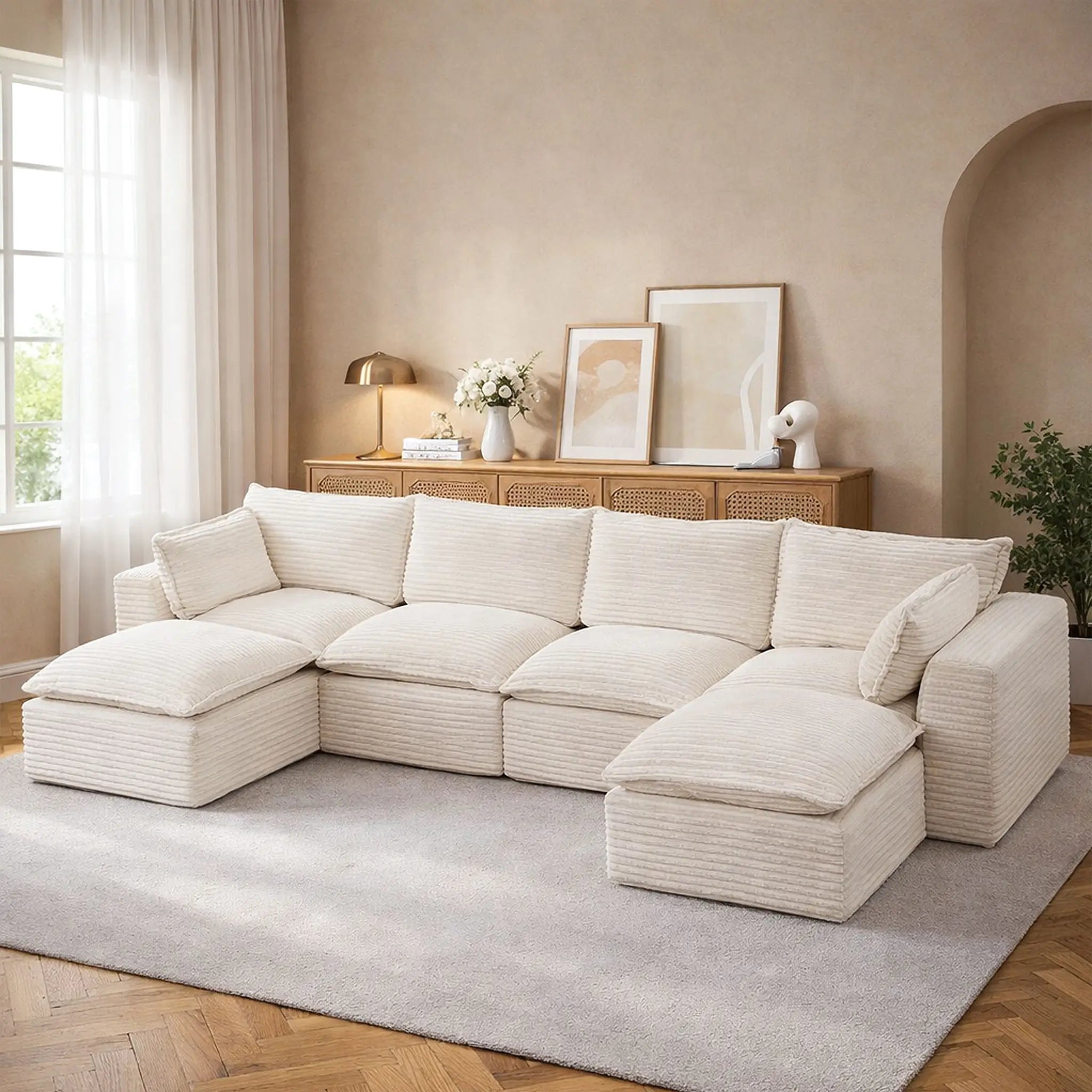 6 Pieces 4 - Seat Modular Sectional Sofa (PAS - 2637 - LS+MS2+RS+FT2) - Direct Wicker