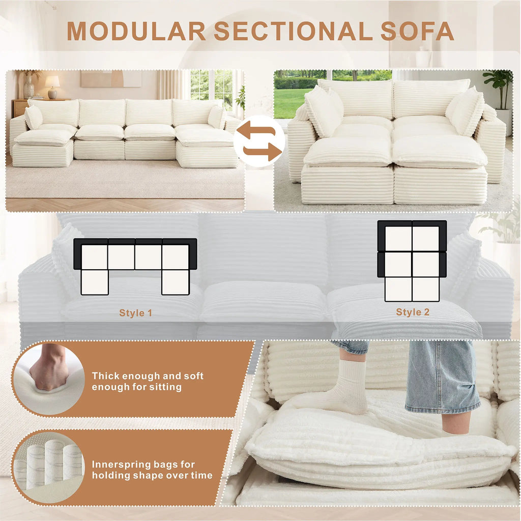 6 Pieces 4 - Seat Modular Sectional Sofa (PAS - 2637 - LS+MS2+RS+FT2) - Direct Wicker