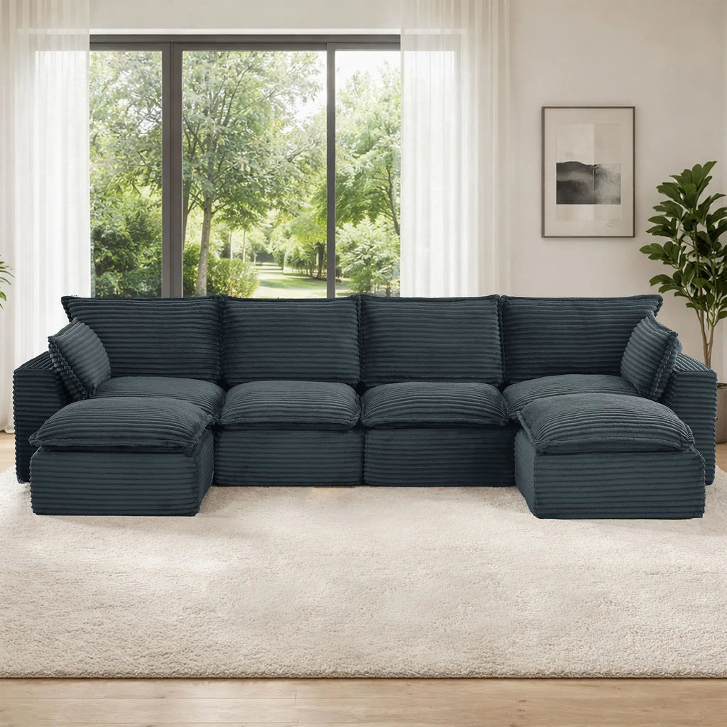 6 Pieces 4 - Seat Modular Sectional Sofa (PAS - 2637 - LS+MS2+RS+FT2) - Direct Wicker
