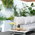 6-Seat Corner Sofa Set with TerraFlame Rectangular Fire Pit Table (PAS-2323WH+2170BR) - Direct Wicker