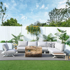 6-Seat Corner Sofa Set with TerraFlame Rectangular Fire Pit Table (PAS-2323WH+2170BR) - Direct Wicker