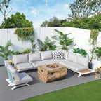 6-Seat Corner Sofa Set with TerraFlame Rectangular Fire Pit Table (PAS-2323WH+2170BR) - Direct Wicker
