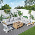 6-Seat Corner Sofa Set with TerraFlame Rectangular Fire Pit Table (PAS-2323WH+2170BR) - Direct Wicker