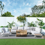 6-Seat Corner Sofa Set with TerraFlame Rectangular Fire Pit Table (PAS-2323WH+2170BR) - Direct Wicker