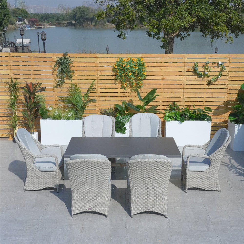 6 - Seat Outdoor Dining Set - Rectangular Dining Table & Aluminum Tabletop (PAD - 2340TA+009HL) - Direct Wicker