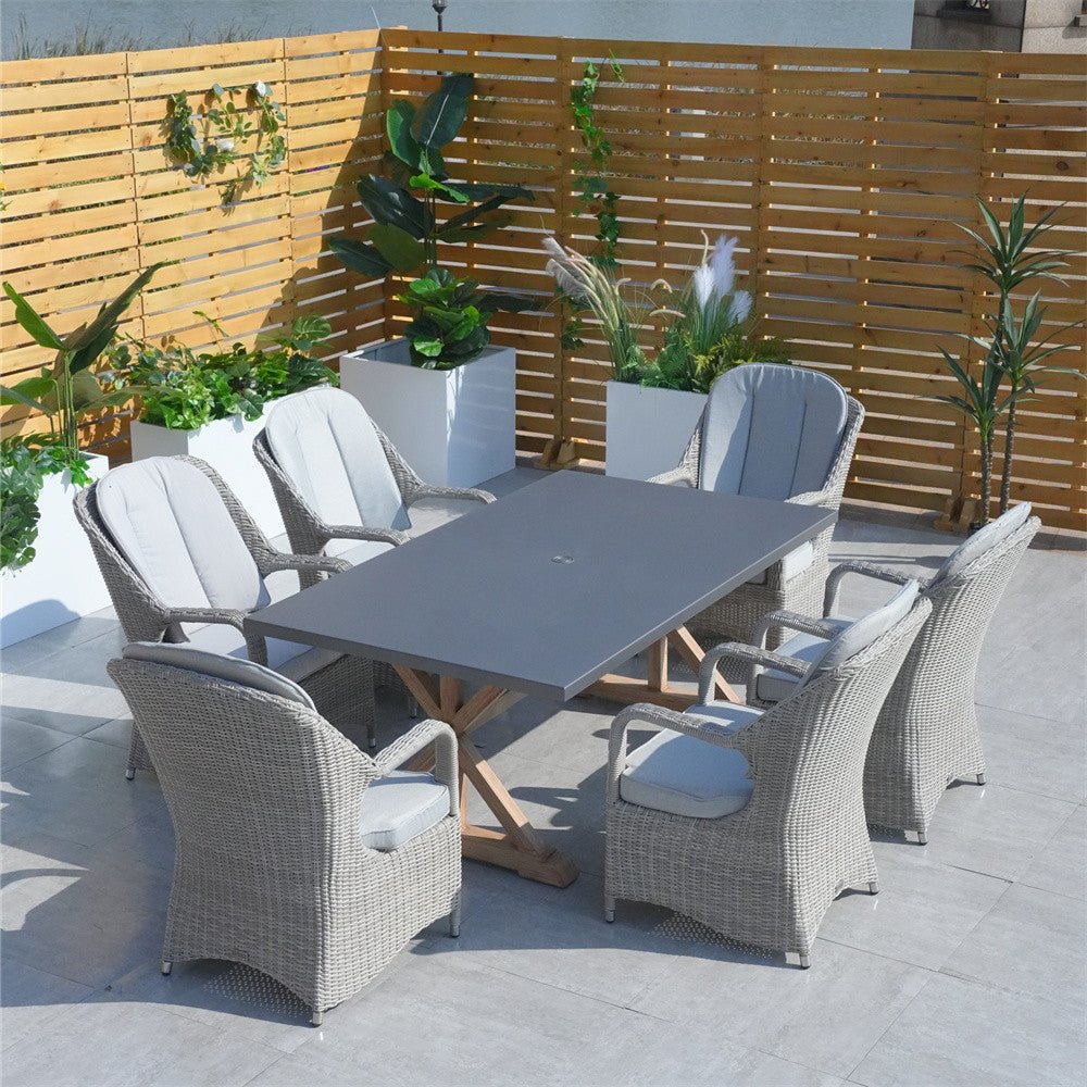 6 - Seat Outdoor Dining Set - Rectangular Dining Table & Aluminum Tabletop (PAD - 2340TA+009HL) - Direct Wicker