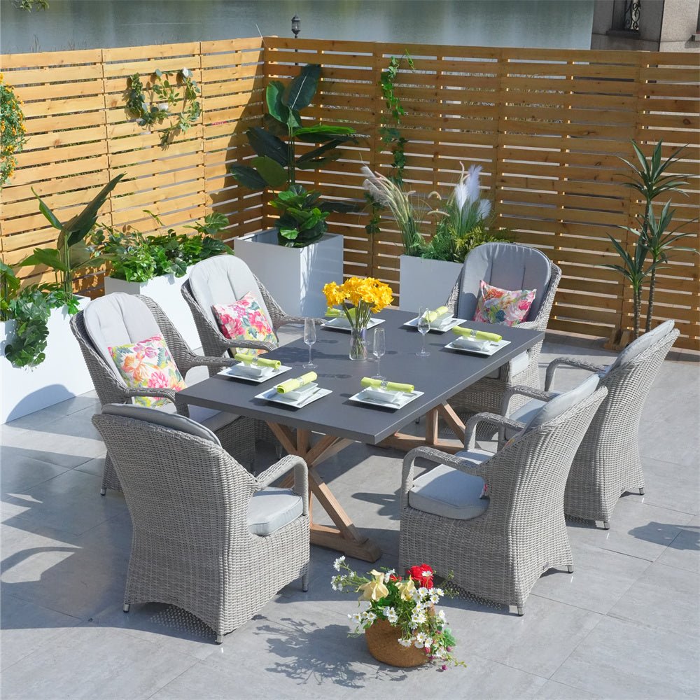 6 - Seat Outdoor Dining Set - Rectangular Dining Table & Aluminum Tabletop (PAD - 2340TA+009HL) - Direct Wicker