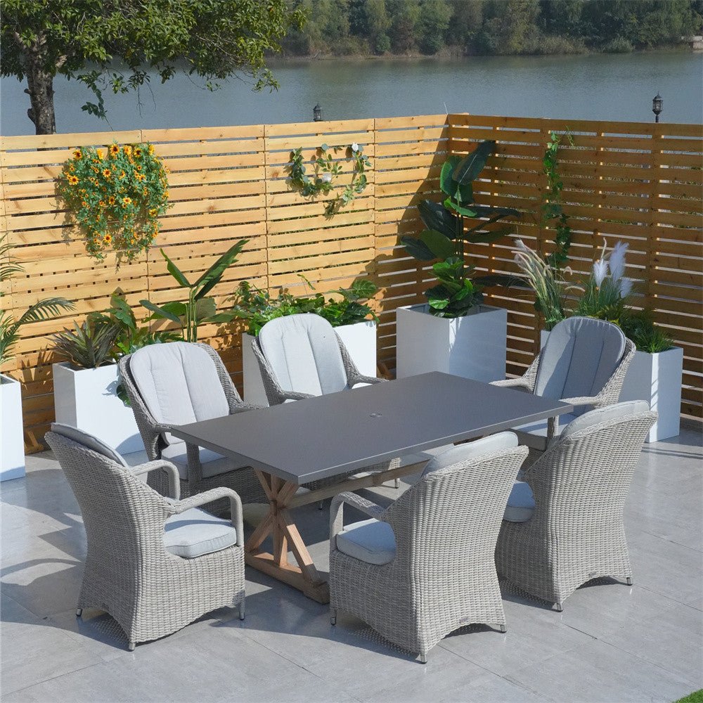 6 - Seat Outdoor Dining Set - Rectangular Dining Table & Aluminum Tabletop (PAD - 2340TA+009HL) - Direct Wicker