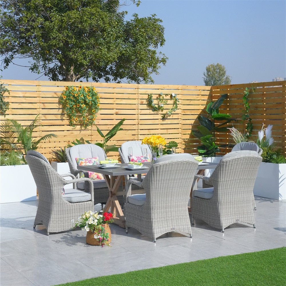 6 - Seat Outdoor Dining Set - Rectangular Dining Table & Aluminum Tabletop (PAD - 2340TA+009HL) - Direct Wicker