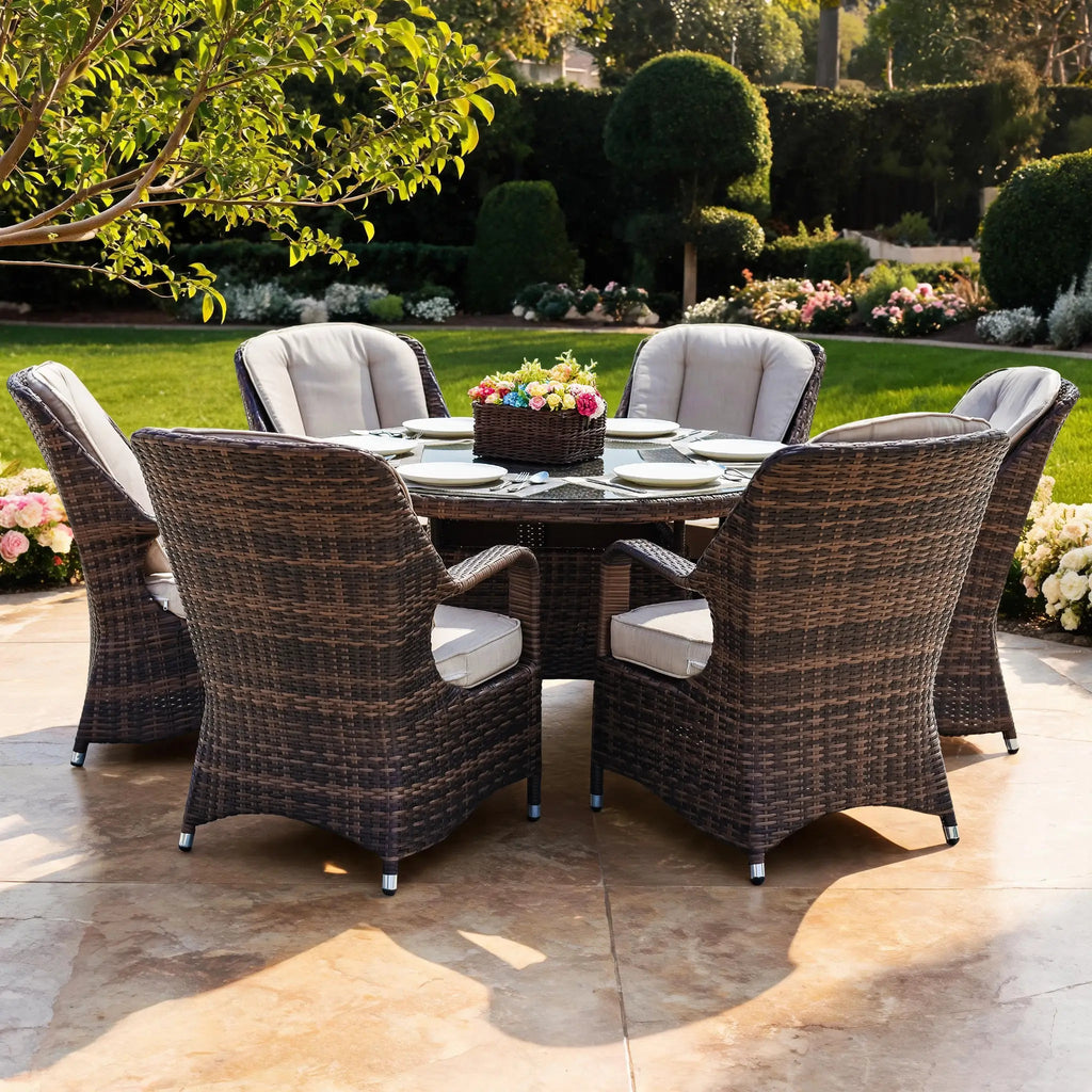 6-Seat Outdoor Dining Set with Round Table (PAD-1711) - Direct Wicker